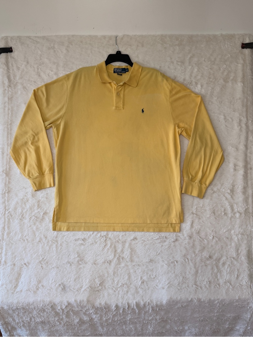 Vintage Polo Ralph Lauren Long Sleeve Polo Shirt XL Yellow Cotton Mesh Pony Logo